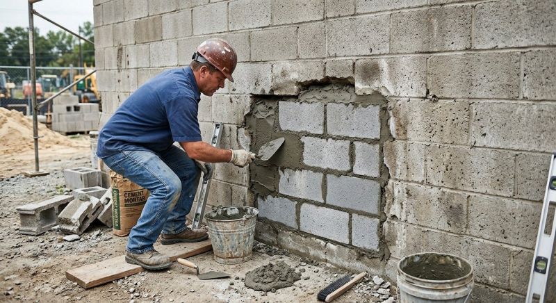 Cinder Block Wall Repair in Grand Ledge, MI